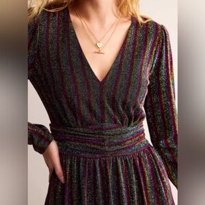 Boden Sparkle Multicolor Striped Long Sleeve Dress